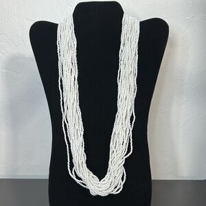 Crown Trifari Multiple Strand Glass White Seed Bead Vintage Necklace